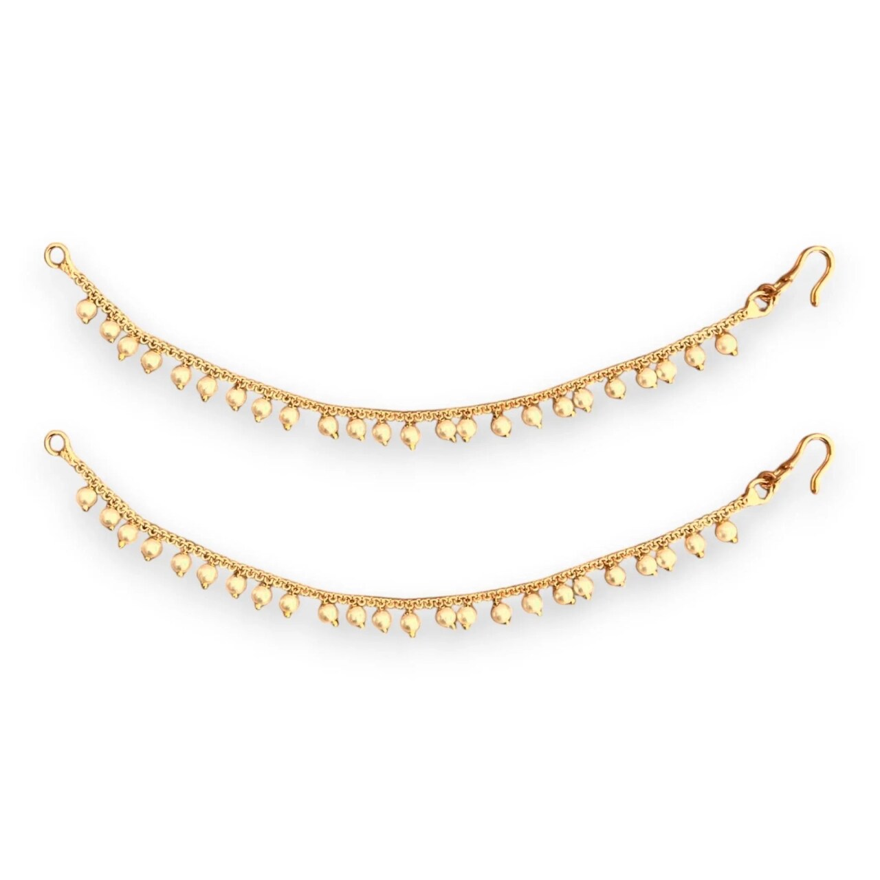 Indian Traditional Ear Chains for Women - Indian Jewellery for Earring Support Long Gold Tone Earring Chain Ear to Hair Chain Jewelry Faux Pearl Hair Accessory - Bridal Jewelry for Wedding